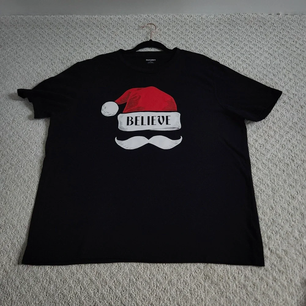 Mens Believe Santa Graphic Tee Black Christmas T-Shirt size XL - Picture 3 of 9